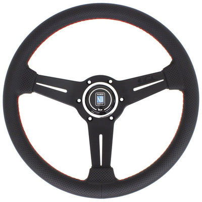 Nardi Classic ND33 Ratti, Musta Rei'tetty Nahka, Mustat Puolat, Punaiset tikkaukset, 25 mm Syvyys