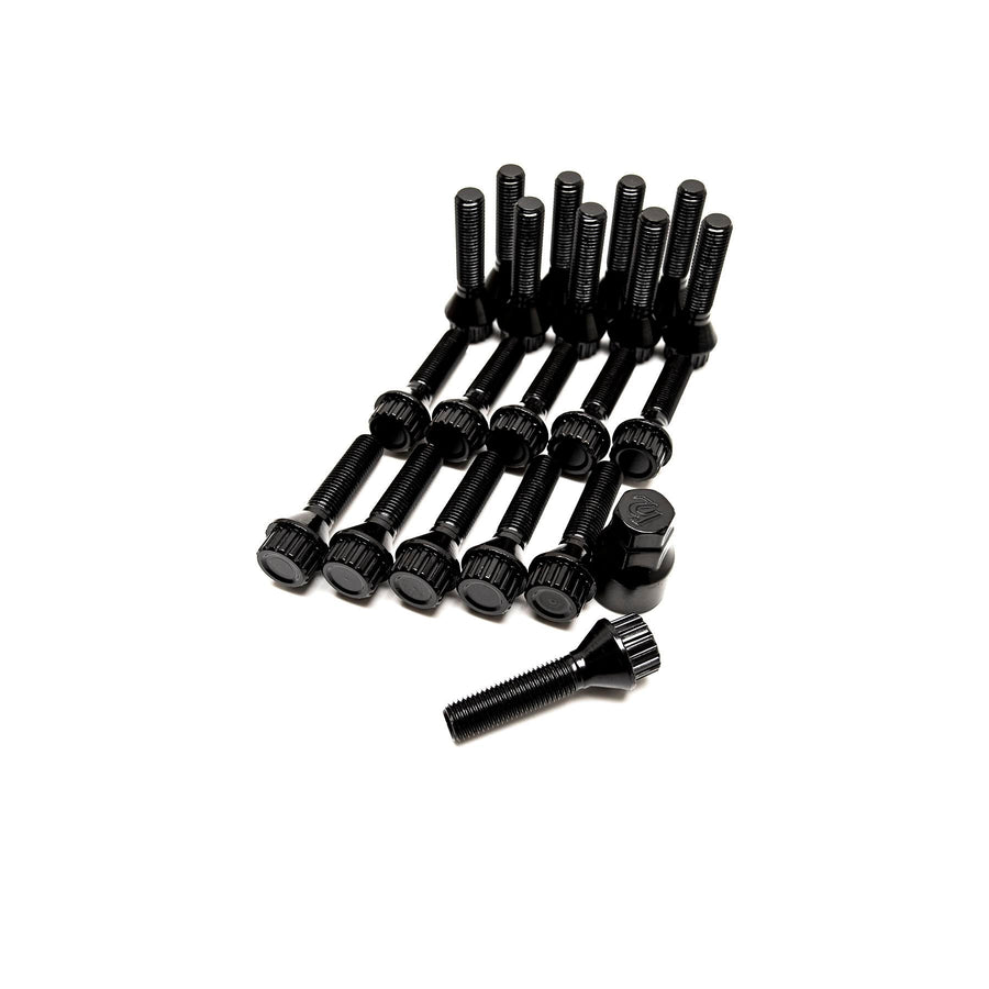 Mustat jatketut pyöränpultit M12x1.5 (20 kpl + hylsy)