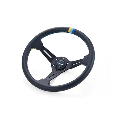 GReddy Sports "Deep Type" Ratti (80 mm syvyys), musta nahka, mustat puolat - 340 mm