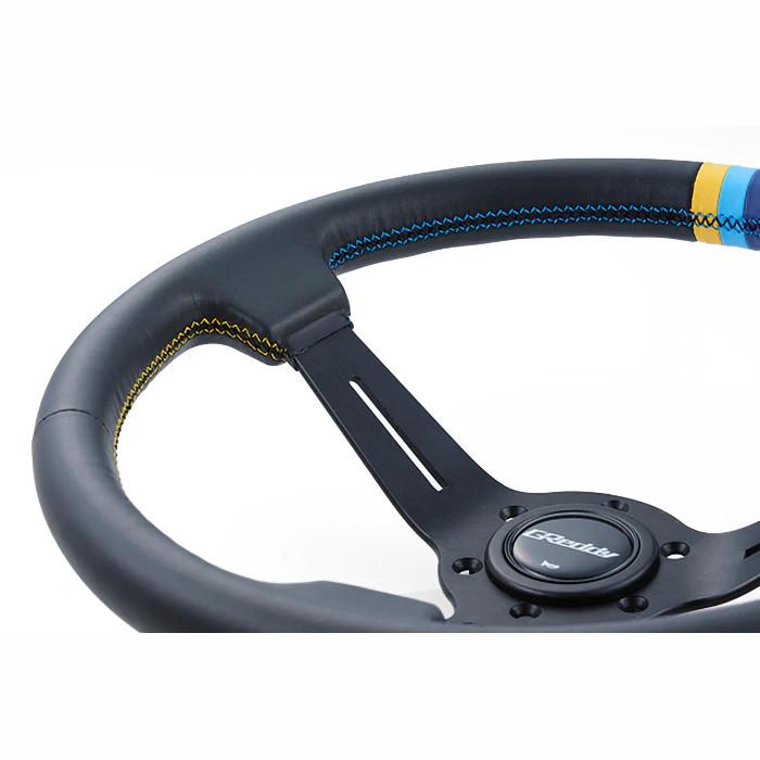 GReddy Sports "Deep Type" Ratti (80 mm syvyys), musta nahka, mustat puolat - 340 mm