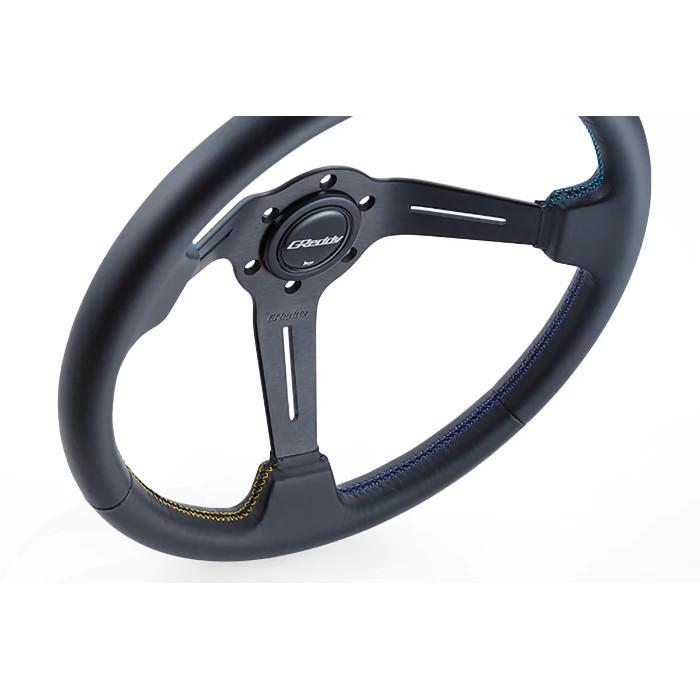 GReddy Sports "Deep Type" Ratti (80 mm syvyys), musta nahka, mustat puolat - 340 mm