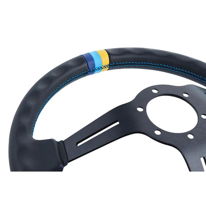 GReddy Sports "Deep Type" Ratti (80 mm syvyys), musta nahka, mustat puolat - 340 mm