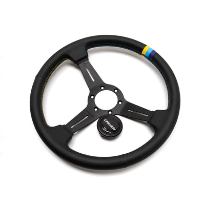 GReddy Sports "Medium Type" Ratti (47 mm syvyys), musta nahka, mustat puolat - 340 mm