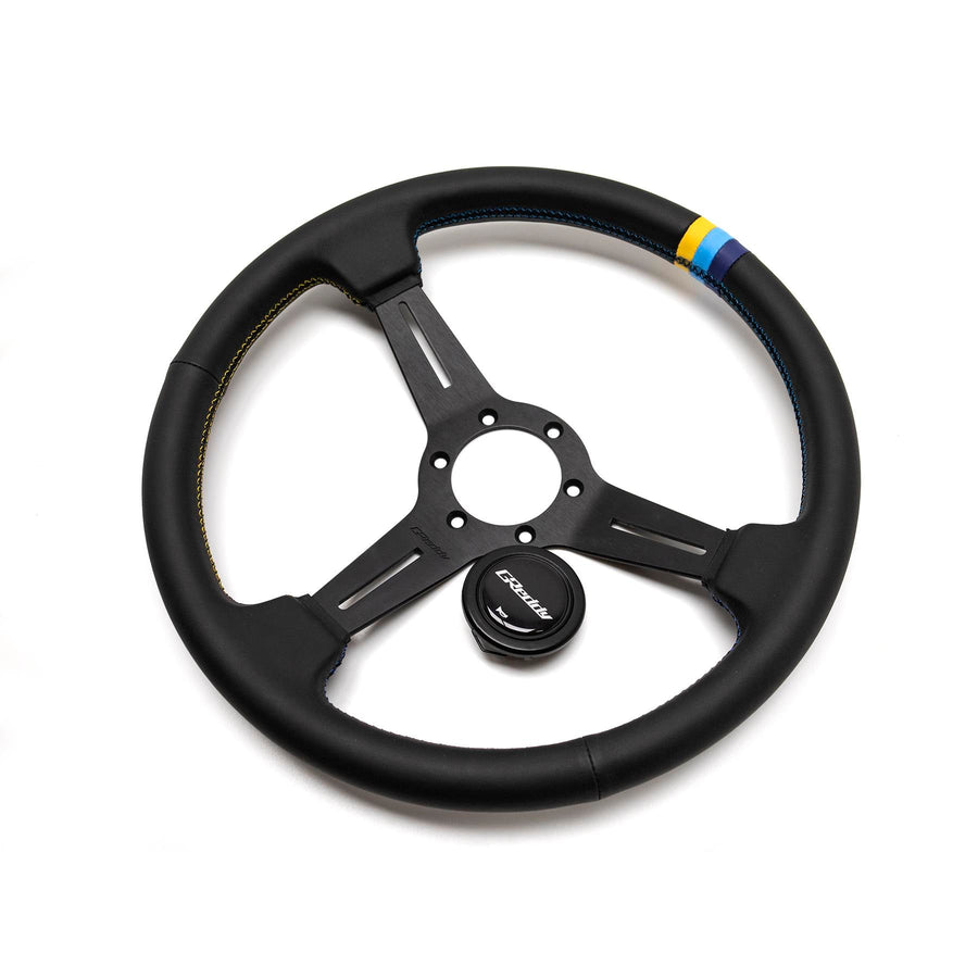 GReddy Sports "Medium Type" Ratti (47 mm syvyys), musta nahka, mustat puolat - 340 mm