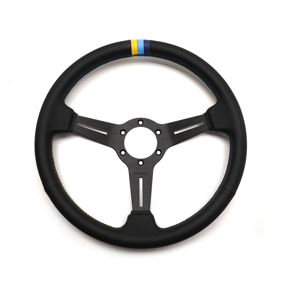 GReddy Sports "Medium Type" Ratti (47 mm syvyys), musta nahka, mustat puolat - 340 mm