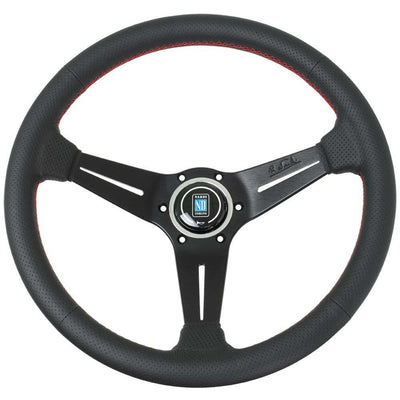 Nardi Classic ND36 Ratti, Musta Rei'itetty Nahka, Mustat Puolat, Punainen Tikkaus, 40 mm Syvyys