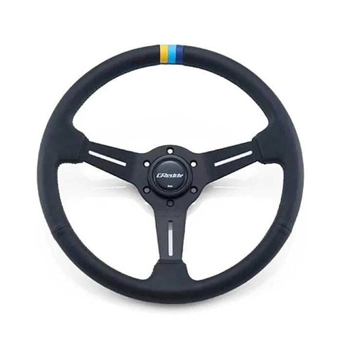 GReddy Sports "Deep Type" Ratti (80 mm syvyys), musta nahka, mustat puolat - 340 mm