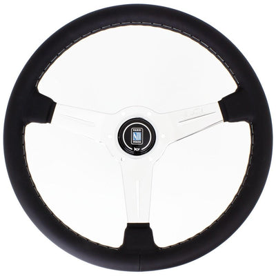 Nardi Classic ND36 Ratti, Musta Nahka, Kromi Puolat, Harmaa Tikkaus, 40 mm Syvyys