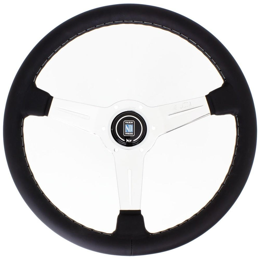 Nardi Classic ND36 Ratti, Musta Nahka, Kromi Puolat, Harmaa Tikkaus, 40 mm Syvyys
