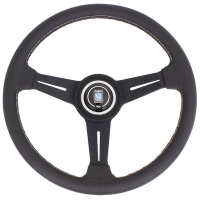 Nardi Classic ND34 Ratti, Musta Nahka, Mustat Puolat, Harmaa Tikkaus, 40 mm Syvyys
