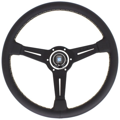 Nardi Classic ND36 Ratti, Musta Nahka, Mustat Puolat, Harmaa Tikkaus, 40 mm Syvyys