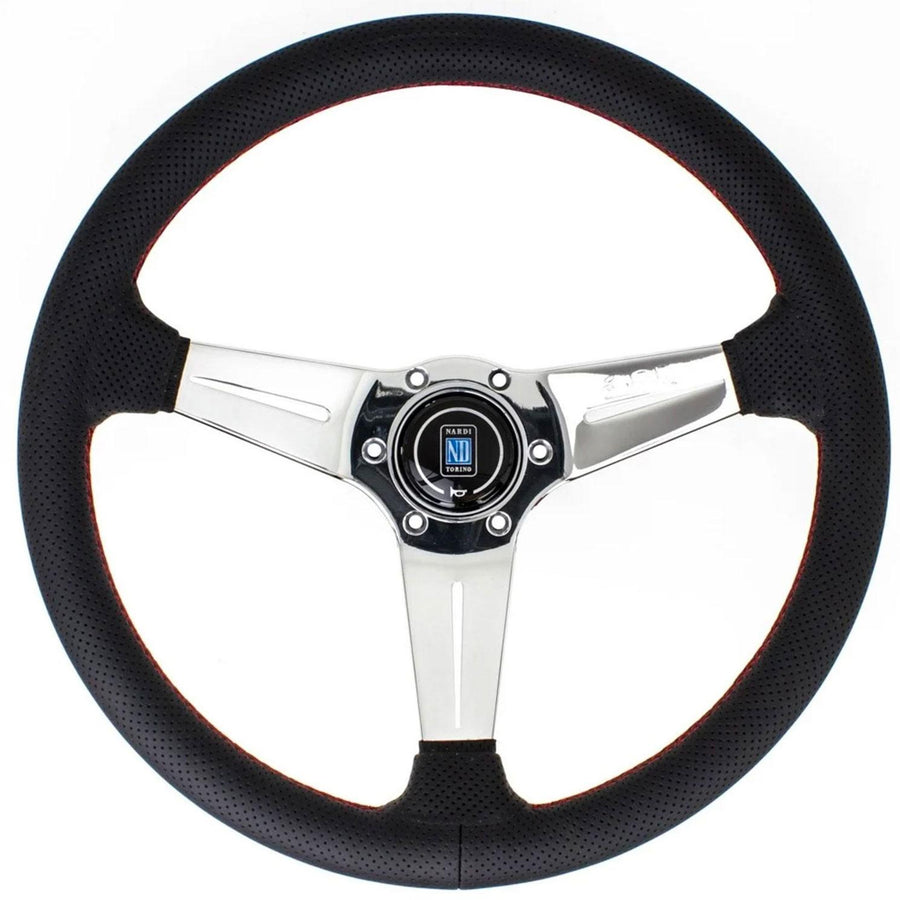 Nardi Deep Corn Ratti, Musta Rei'itetty Nahka, Kromi Puolat, Punainen Tikkaus, 75 mm Syvyys, Ø35 cm