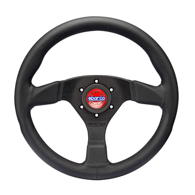 Sparco Champion 330 mm Ratti (39 mm Syvyys), Musta Nahka, Mustat Puolat