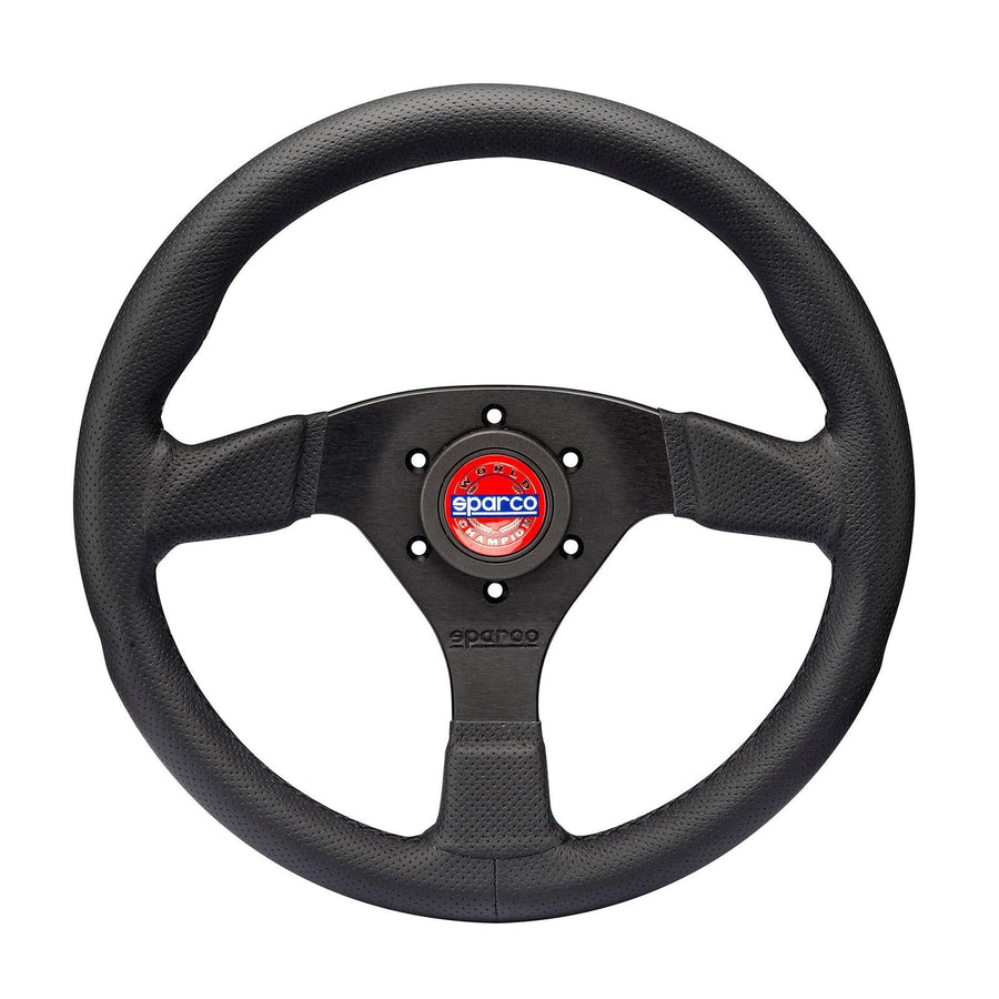 Sparco Champion 330 mm Ratti (39 mm Syvyys), Musta Nahka, Mustat Puolat