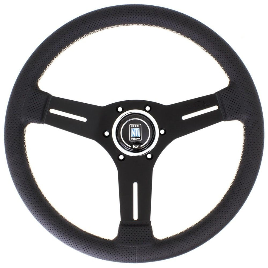 Nardi Competition Ratti, Musta Rei'itetty Nahka, Mustat Puolat, Harmaa Tikkaus, 40 mm Syvyys, Ø33 cm