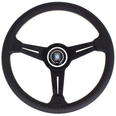 Nardi Classic ND34 Ratti, Musta Rei'itetty Nahka, Mustat Puolat, Harmaa Tikkaus, 40 mm Syvyys
