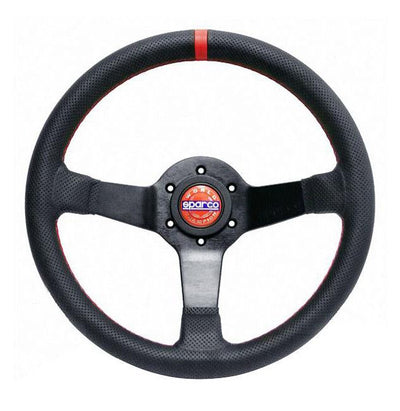 Sparco Champion 330 mm Ratti (65 mm Syvyys), Musta Nahka, Mustat Puolat