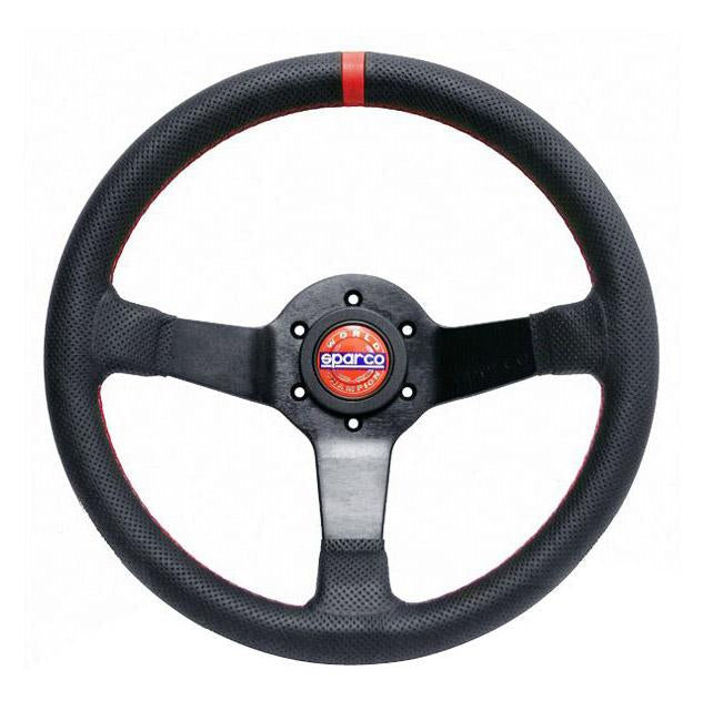 Sparco Champion 330 mm Ratti (65 mm Syvyys), Musta Nahka, Mustat Puolat