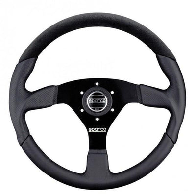 Sparco L505 Litteä Ratti, Musta Nahka, Mustat Puolat