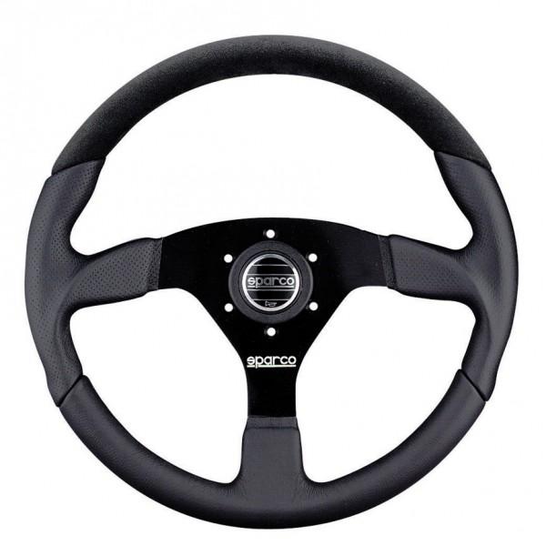 Sparco L505 Litteä Ratti, Musta Nahka, Mustat Puolat