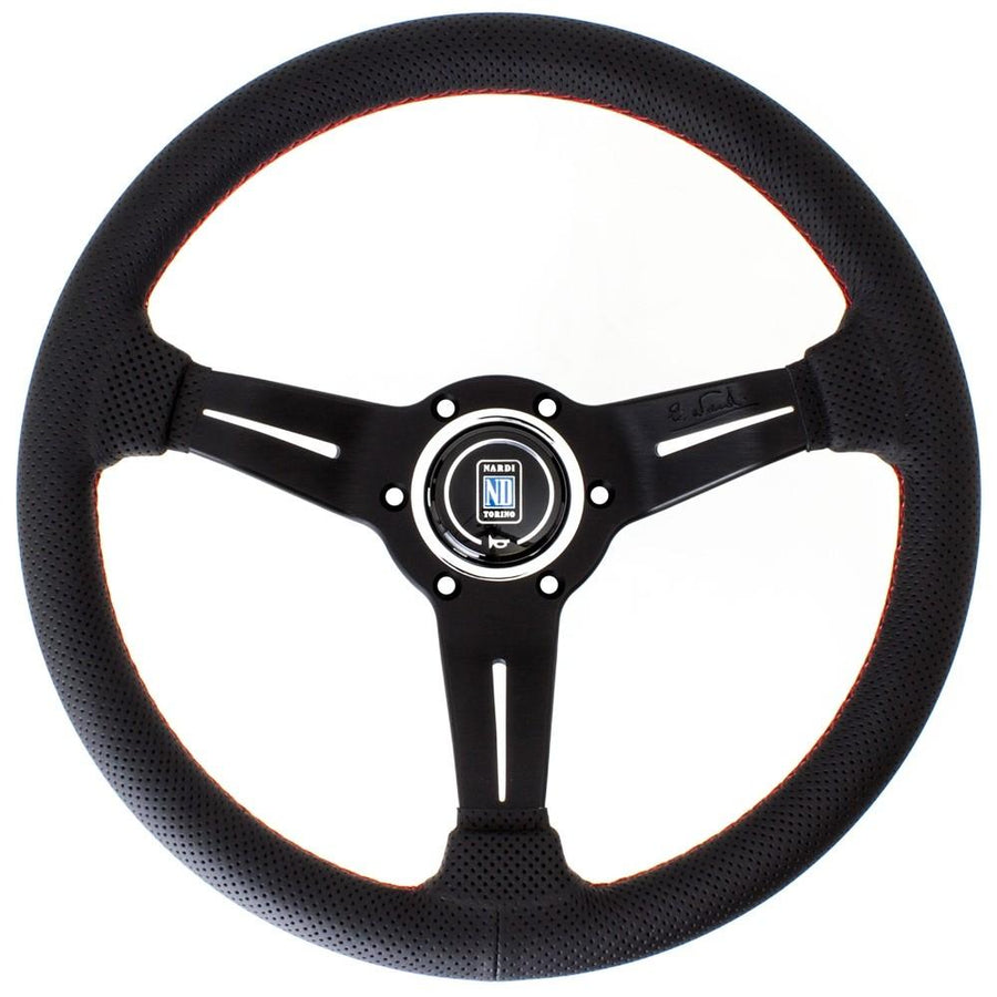Nardi Deep Corn Ratti, Musta Rei'itetty Nahka, Mustat Puolat, Punainen Tikkaus, 50 mm Syvyys, Ø33 cm