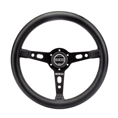 Sparco Targa 350 mm Ratti (39 mm Syvyys), Musta Nahka, Mustat Puolat