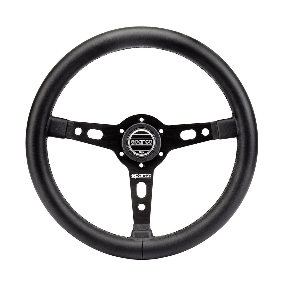 Sparco Targa 350 mm Ratti (39 mm Syvyys), Musta Nahka, Mustat Puolat