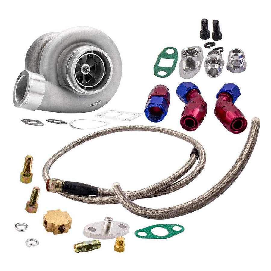 GT45 Turboahdin T4 V-LAIPPA 78Trim 600+hv + öljyn tulo/öljyn paluu putket