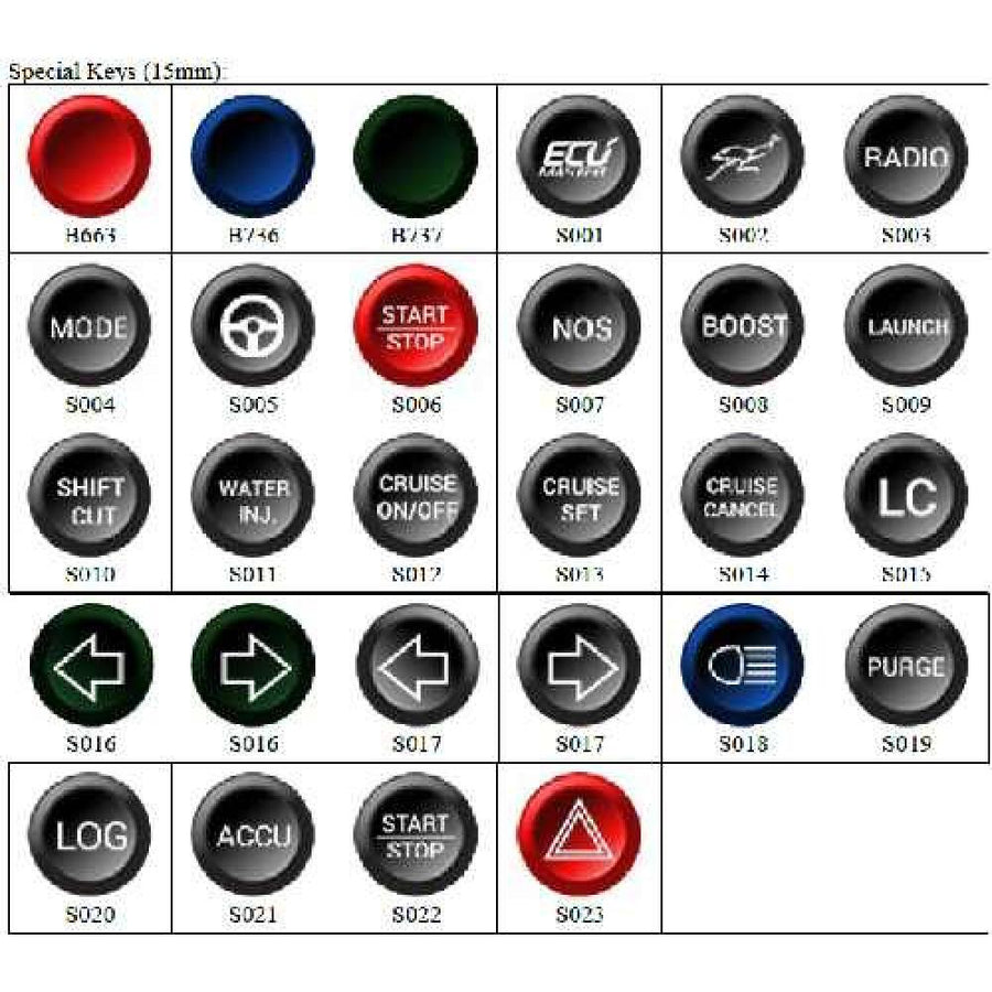 EcuMaster CAN Näppäimistön painikemerkit 15mm