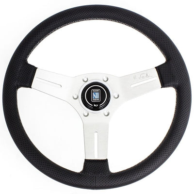 Nardi Competition Ratti, Musta Rei'itetty Nahka, Satiini Puolat, Harmaa Tikkaus, 40 mm Syvyys, Ø33 cm