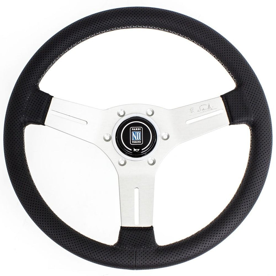 Nardi Competition Ratti, Musta Rei'itetty Nahka, Satiini Puolat, Harmaa Tikkaus, 40 mm Syvyys, Ø33 cm