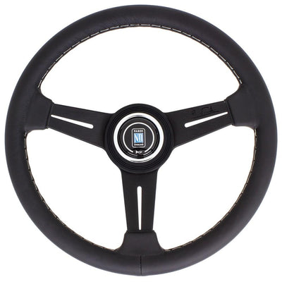 Nardi Classic ND33 Ratti, Musta Nahka, Mustat Puolat, Harmaa tikkaus, 40 mm Syvyys