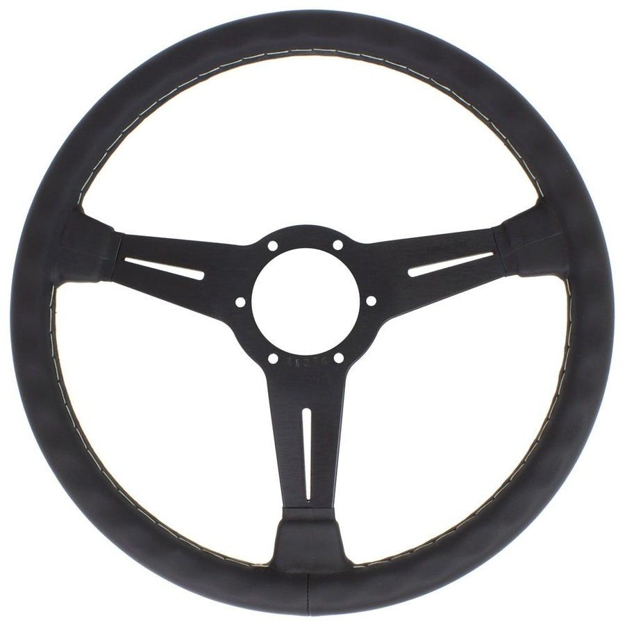 Nardi Classic ND36 Ratti, Musta Nahka, Mustat Puolat, Harmaa Tikkaus, 40 mm Syvyys