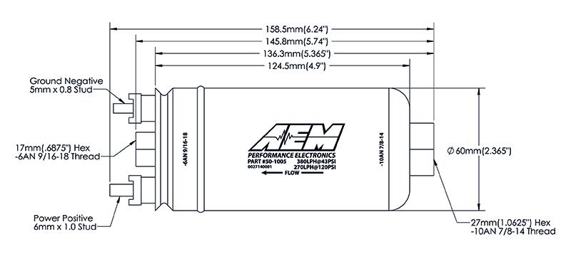 AEM Universaali 400 L/h Polttoainepumppu - Dash Liitännät