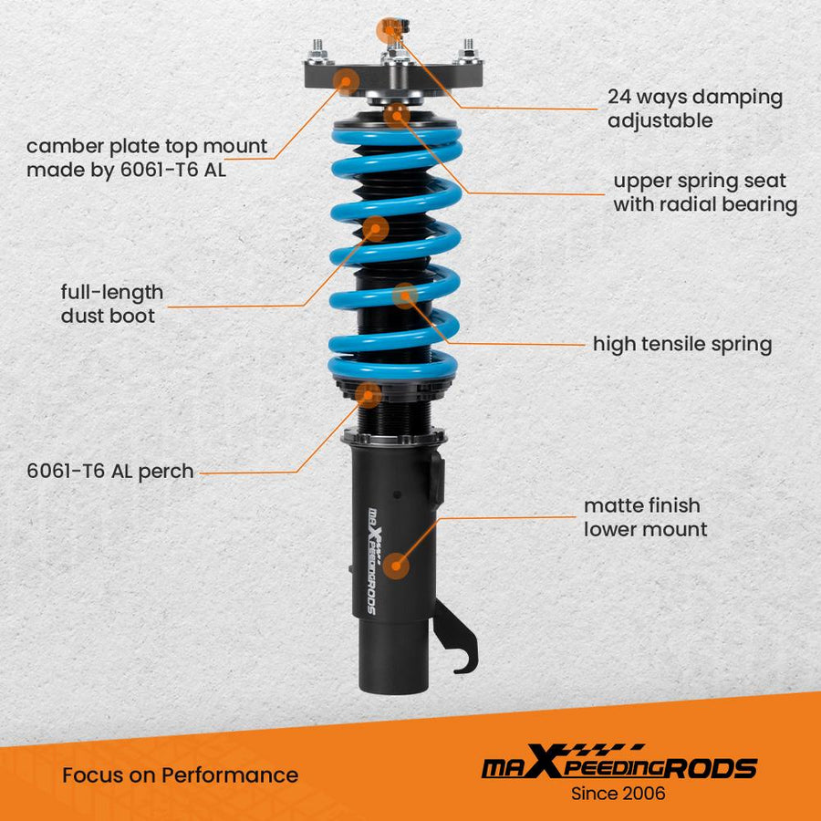 MaXpeedingrods T6 Advanced Series 24-tason iskunvaimennuksen säädettävät Coiloverit Ford Focus MK3 2011-2017