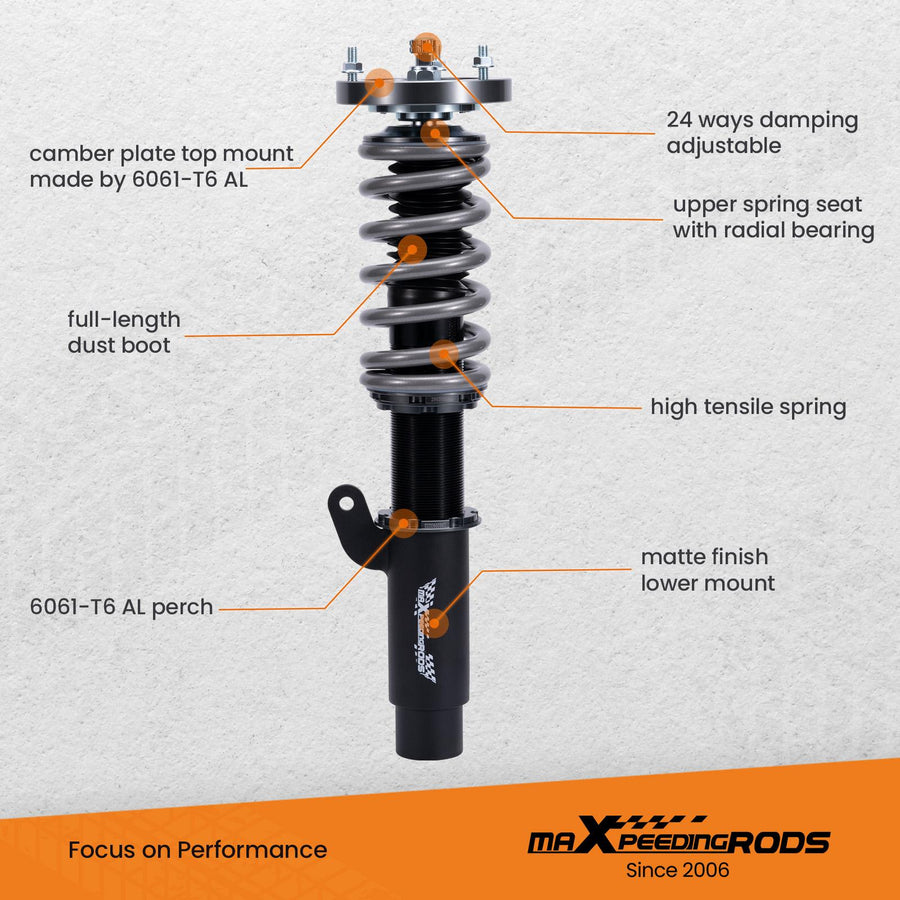 MaXpeedingrods T7 Advanced Series 24-tie säädettävä Coilover BMW E46 330i 325i 318d 320d 330d 1999-2005