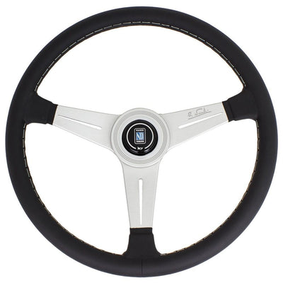 Nardi Classic ND34 Ratti, Musta Nahka, Satiini Puolat, Harmaa Tikkaus, 25 mm Syvyys
