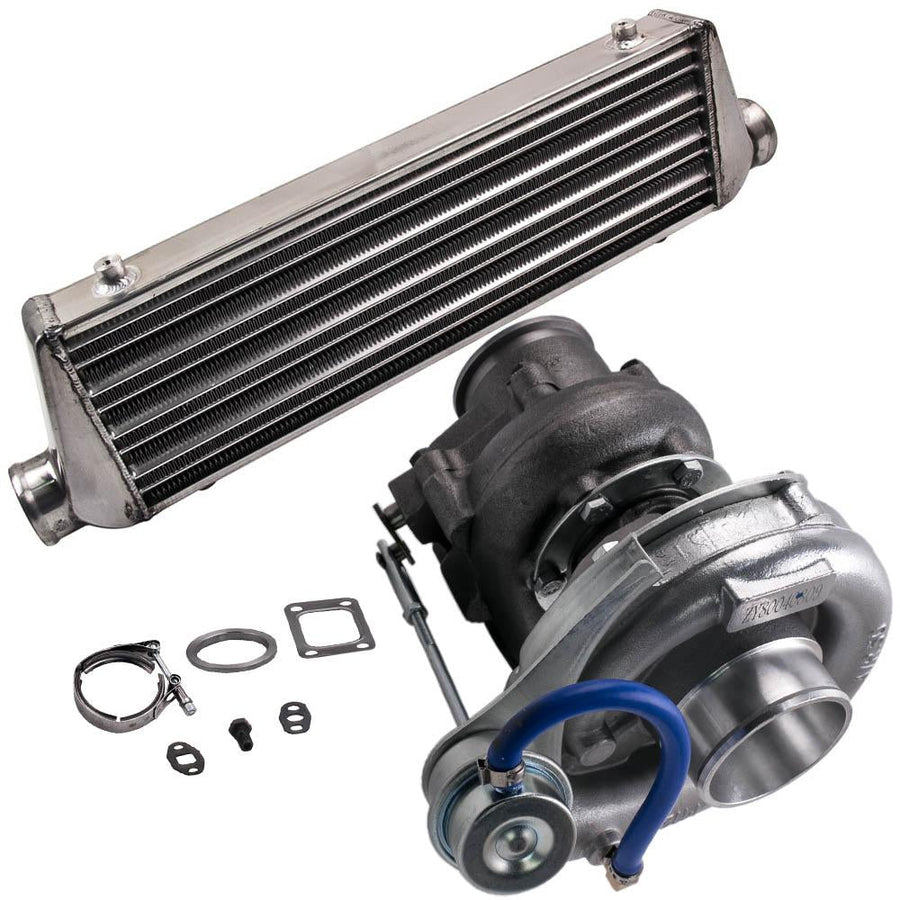 T04E T3 T4 Turboahdin + 27 x 7 x 2.5 tuuman välijäähdytin 64 mm Turbo-putkisetti