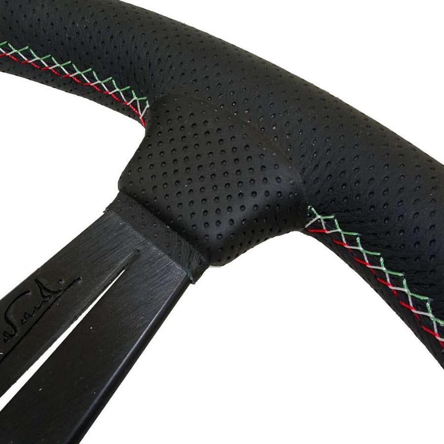 Nardi Deep Corn Ratti, Musta Rei'itetty Nahka, Mustat Puolat, Italia Tikkaus, 75 mm Syvyys, Ø35 cm