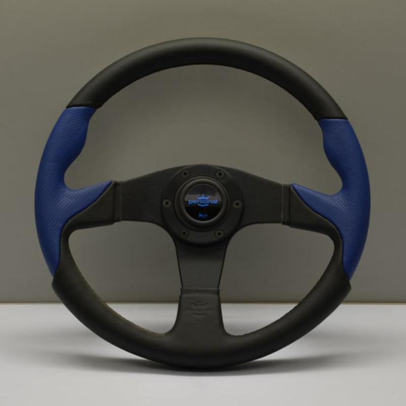 Personal Thunder Ratti - 350 mm - Musta Nahka & Sininen Perforoitu Nahka, Mustat Puolat