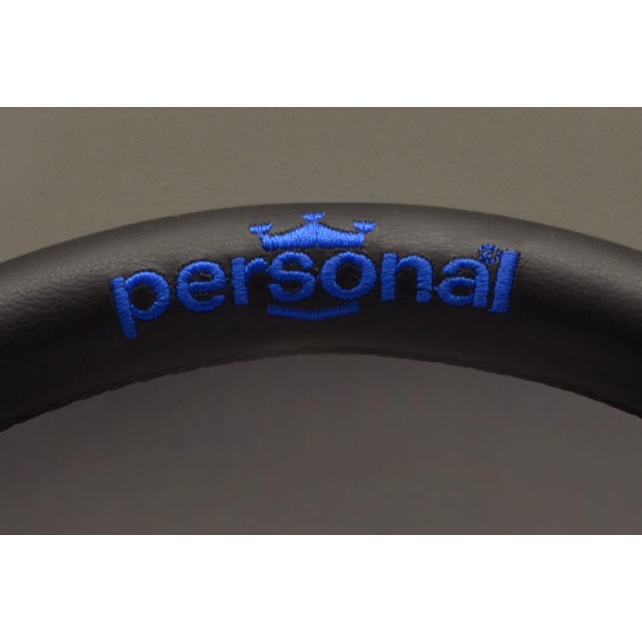 Personal Pole Position Ratti - 330 mm - Musta Nahka & Sininen Mokkanahka, Mustat Puolat, Sininen Logo