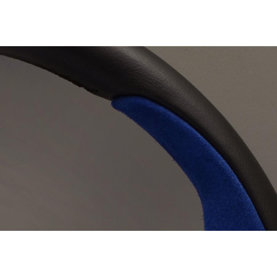 Personal Pole Position Ratti - 330 mm - Musta Nahka & Sininen Mokkanahka, Mustat Puolat, Sininen Logo