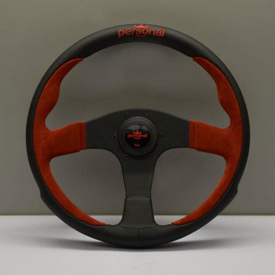 Personal Pole Position Ratti - 330 mm - Musta Nahka & Punainen Mokkanahka, Mustat Puolat, Punainen Logo