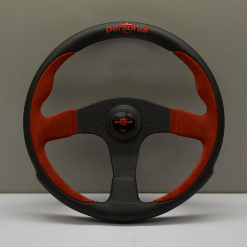 Personal Pole Position Ratti - 330 mm - Musta Nahka & Punainen Mokkanahka, Mustat Puolat, Punainen Logo