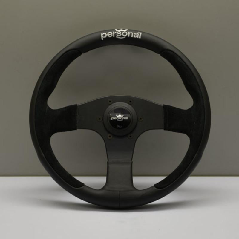 Personal Pole Position Ratti - 330 mm - Musta Nahka & Mokkanahka, Mustat Puolat, Hopeinen Logo