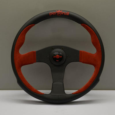 Personal Pole Position Ratti - 350 mm - Musta Nahka & Punainen Mokkanahka, Mustat Puolat, Punainen Logo