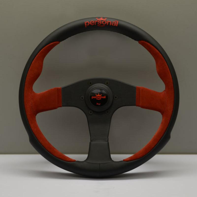 Personal Pole Position Ratti - 350 mm - Musta Nahka & Punainen Mokkanahka, Mustat Puolat, Punainen Logo