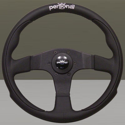 Personal Pole Position Ratti - 330 mm - Musta Nahka & Perforoitu Nahka, Mustat Puolat, Hopeinen Logo