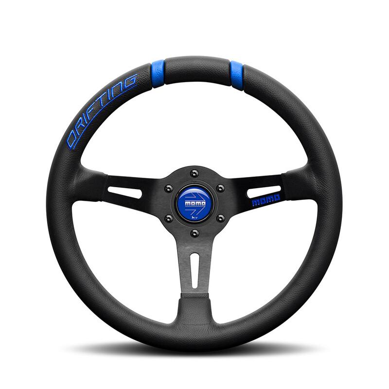 Momo Drifting Ratti (88 mm Svyys), Musta Nahka, Musta vanne - 33 cm