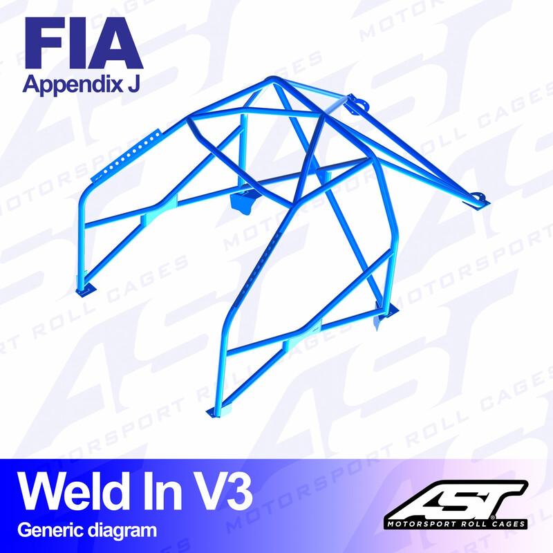 AST Rollcages V3 hitsattava 8-pisteen turvakaari Ford Escort MK3 & MK4 - 3-ovinen  - FIA-hyväksytty